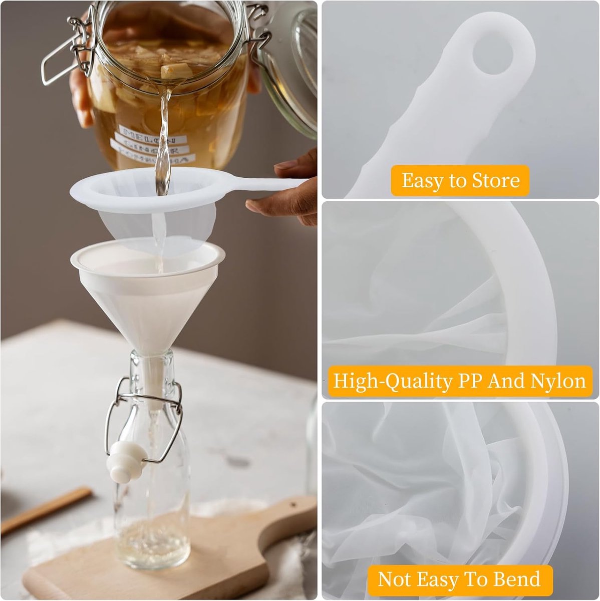 2-Piece Food Strainer - Mesh Sieve - Sieve Filter - Reusable Strainer - for Oil, Coffee, Tea, Juice, Wine (200 Mesh) - White - Image 4