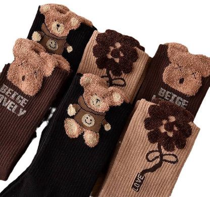 Socks 3-pack - House socks - fluffy socks - Casual socks - Indoor & Outdoor Wearable - Soft & Warm - socks men - socks women - Unisex Women - Size 36 to 42 - Light brown flowers - Image 5