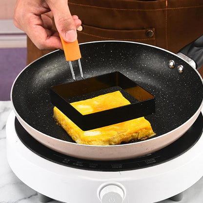 Egg Packaging - Pack of 4 - Egg Packaging - Square Egg Packaging - Non-stick Stainless Steel Square Shape - Square Omelette Mold - With Silicone Insulated Handle - 10x8cm - Image 3