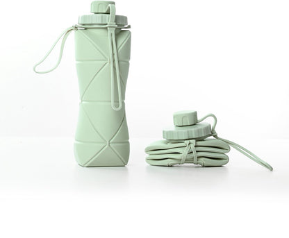 Water Bottle - Collapsible Water Bottle - Silicone Water Bottle - 600ml - Heat Resistant, Drop Resistant - Essential for Outdoor Travel (Green) - Image 2