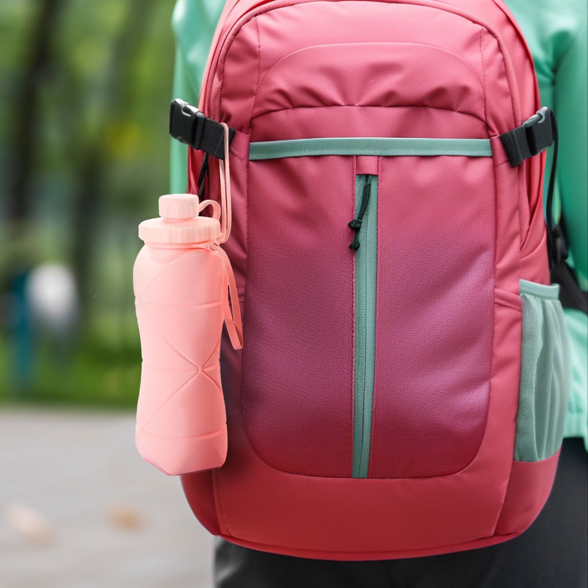 Water Bottle - Collapsible Water Bottle - Silicone Water Bottle - 600ml - Heat Resistant, Drop Resistant - Essential for Outdoor Travel (Green) - Image 4