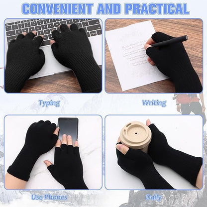 2 pairs of fingerless gloves - plain gloves for fall and winter - warm gloves with half fingers - long knitted - fingerless gloves - one size fits all - wristbands - black and gray - Image 2
