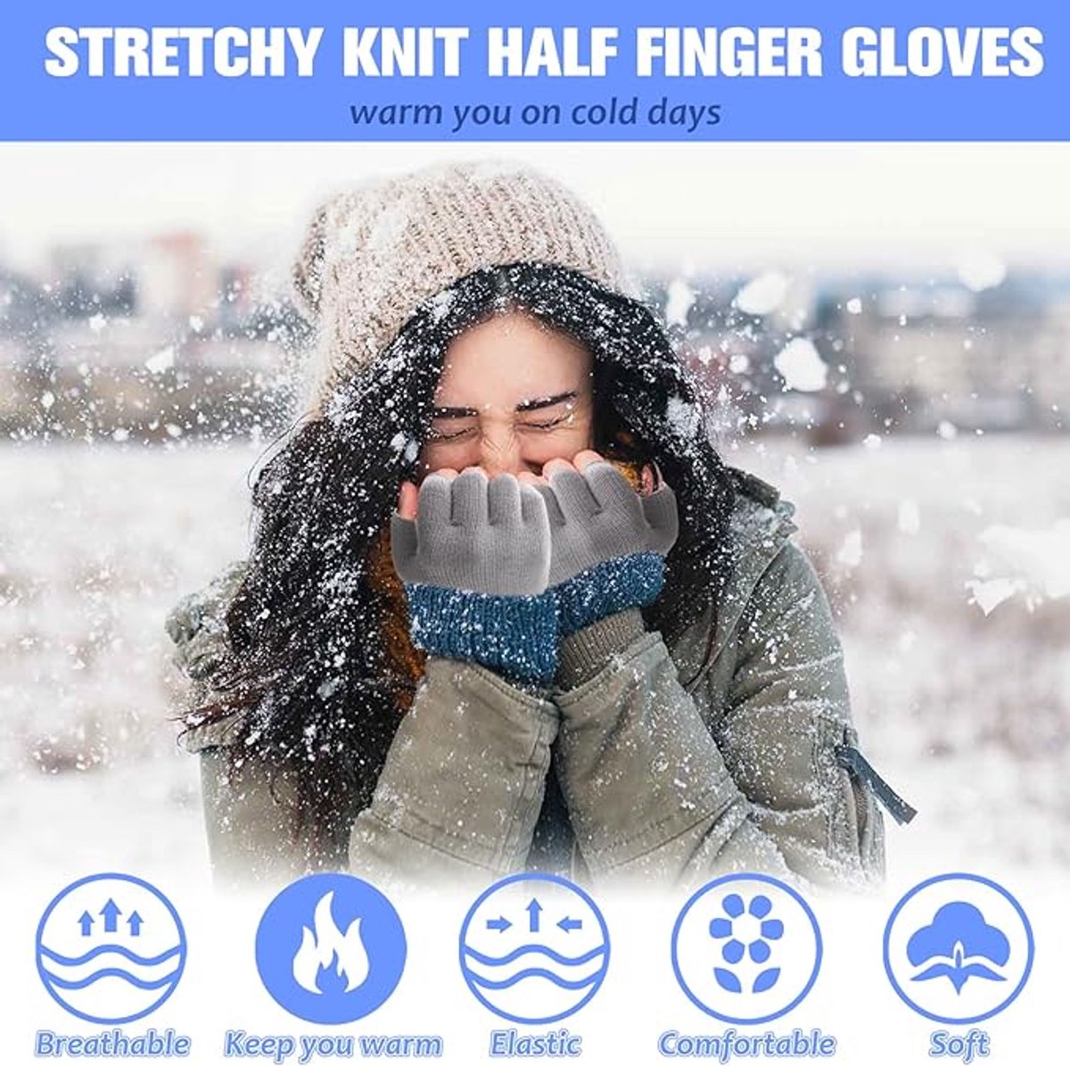 2 pairs of fingerless gloves - plain gloves for fall and winter - warm gloves with half fingers - long knitted - fingerless gloves - one size fits all - wristbands - black and gray - Image 7