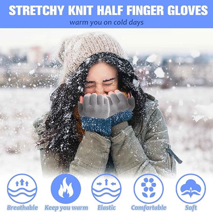 2 pairs of fingerless gloves - plain gloves for fall and winter - warm gloves with half fingers - long knitted - fingerless gloves - one size fits all - wristbands - black and gray - Image 7