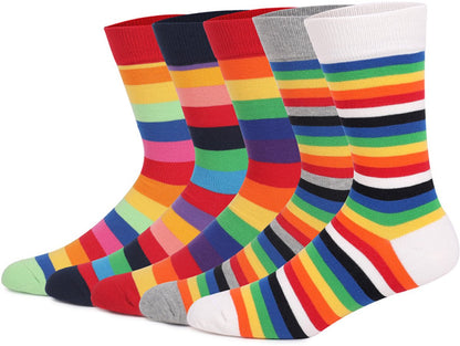 Socks - Comfort Cotton High Socks - Colorful Striped Socks (5 Pairs)
