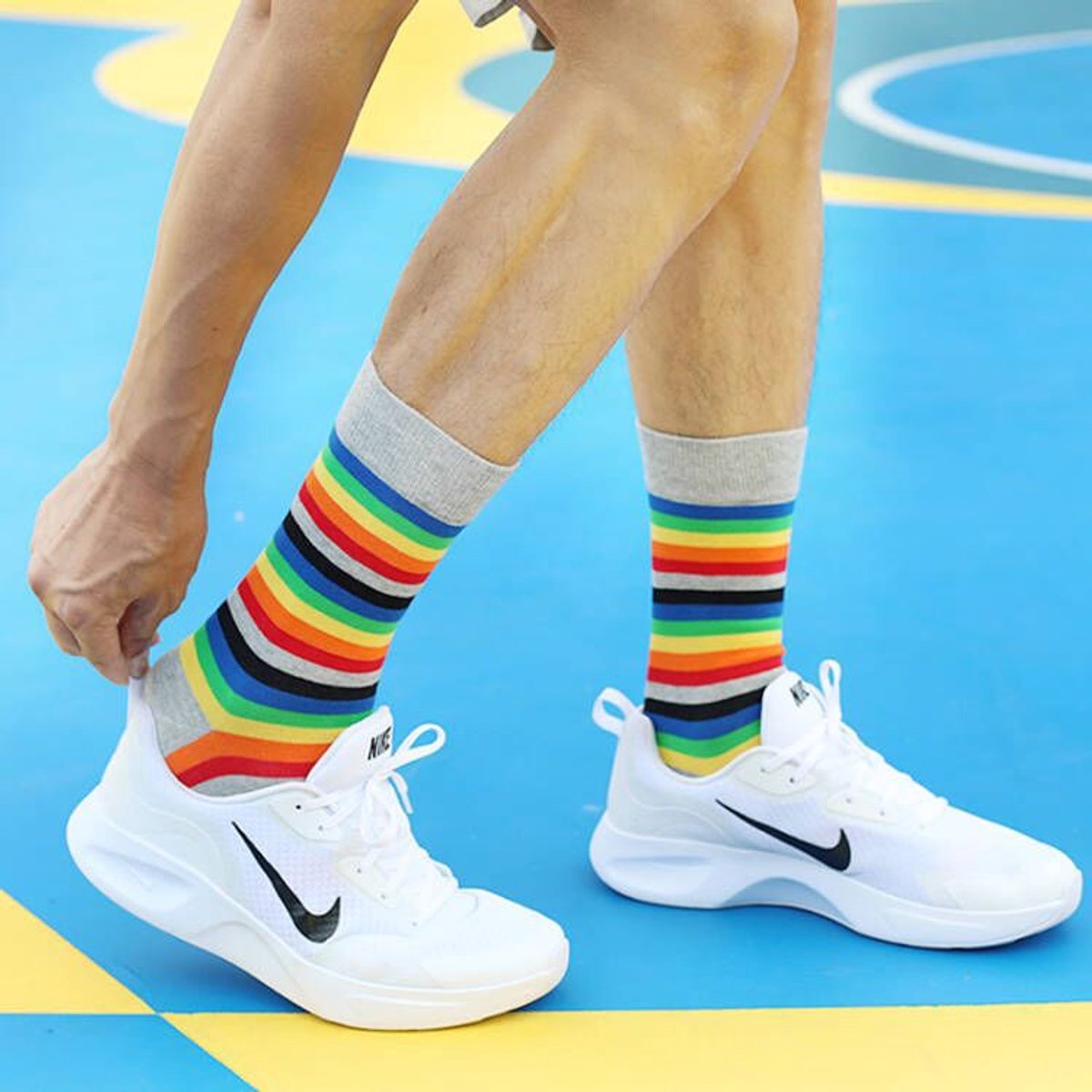 Socks - Comfort Cotton High Socks - Colorful Striped Socks (5 Pairs) - Image 2