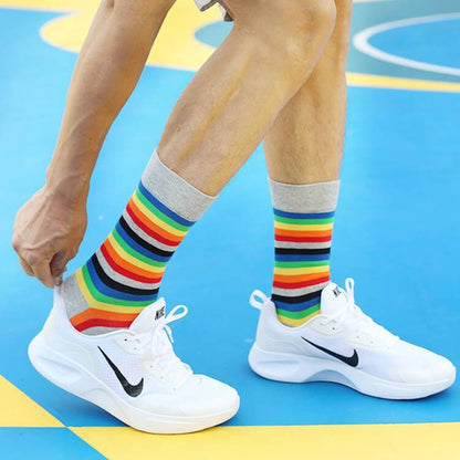 Socks - Comfort Cotton High Socks - Colorful Striped Socks (5 Pairs) - Image 2