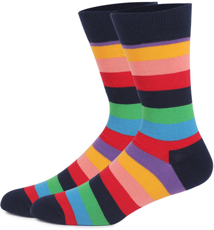 Socks - Comfort Cotton High Socks - Colorful Striped Socks (5 Pairs) - Image 3