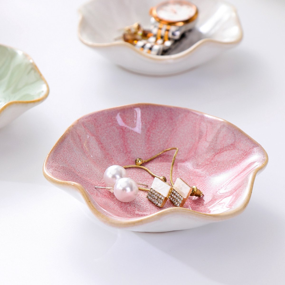 Ceramic Jewelry Bowl - Room Decor, Key Holder, Ring Holder, Jewelry Tray, Jewelry Tray, Drip Tray, Bedside Table Decoration (Pink) - Image 3