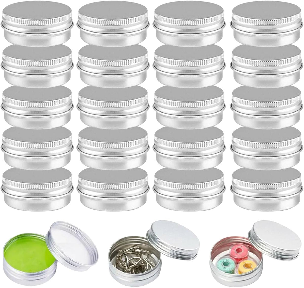 Small Tins with Lids - Pack of 20 - Dispensing Containers - 20ml Reusable Aluminum Tins and Refillable Small Tins with Screw Cap, Travel Sample Containers - Suitable for storing nail art supplies, jewelry, badges, sweets, etc. - Image 6