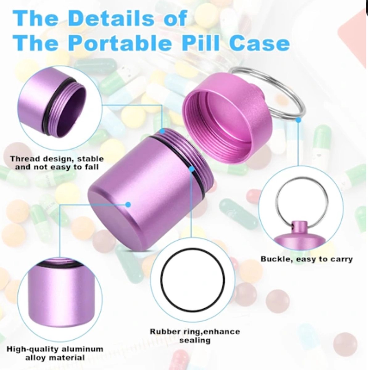 Small travel pill box - 7 compartments - waterproof - airtight - Image 3