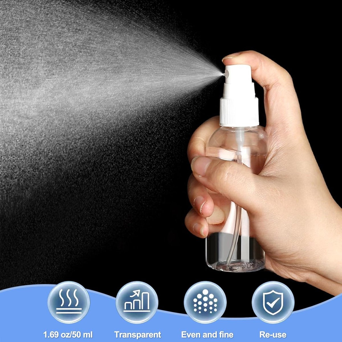 Spray Bottles (4-pack) - Refillable Plastic Spray Bottles - 50ml Spray Bottles - Empty Aerosol Cans - For Essential Oils, Cleaning, Perfume - Image 3