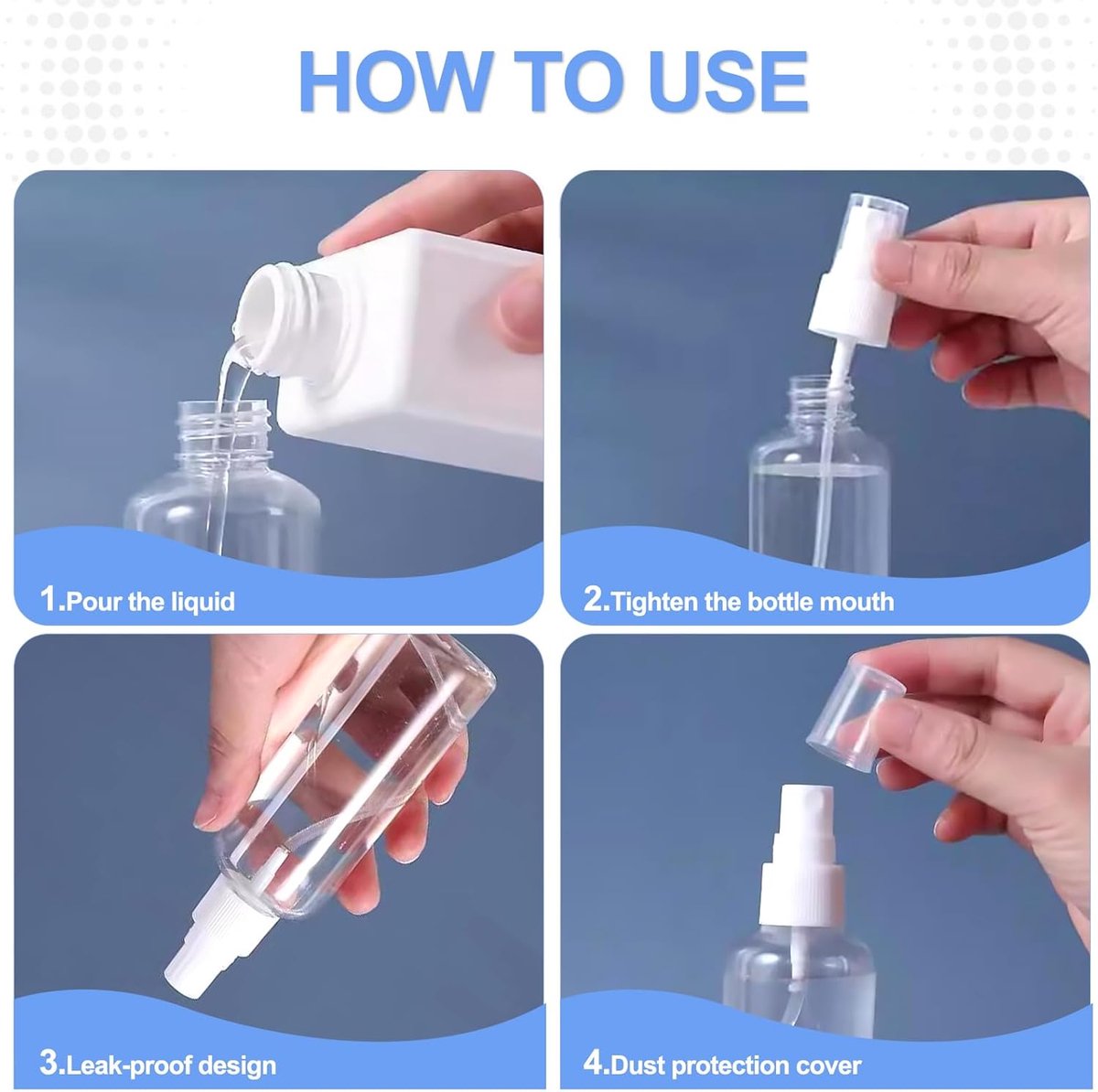 Spray Bottles (4-pack) - Refillable Plastic Spray Bottles - 50ml Spray Bottles - Empty Aerosol Cans - For Essential Oils, Cleaning, Perfume - Image 6