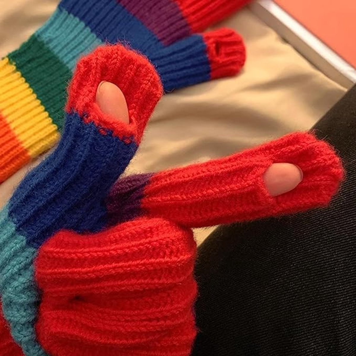 Knitted Gloves - Gloves - Rainbow Gloves - Warm Gloves - Touchscreen Compatible Gloves - Unisex - Suitable for Cold Weather, Sports, Travel, Driving, Skating, Skiing - Christmas Gift - Birthday Gift - Image 2