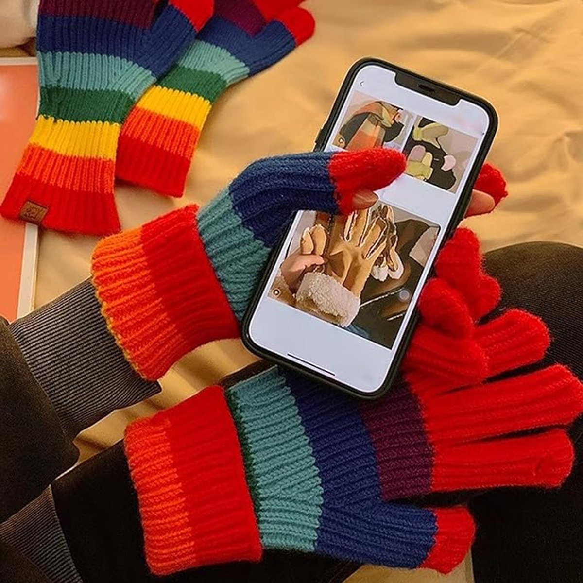 Knitted Gloves - Gloves - Rainbow Gloves - Warm Gloves - Touchscreen Compatible Gloves - Unisex - Suitable for Cold Weather, Sports, Travel, Driving, Skating, Skiing - Christmas Gift - Birthday Gift - Image 4