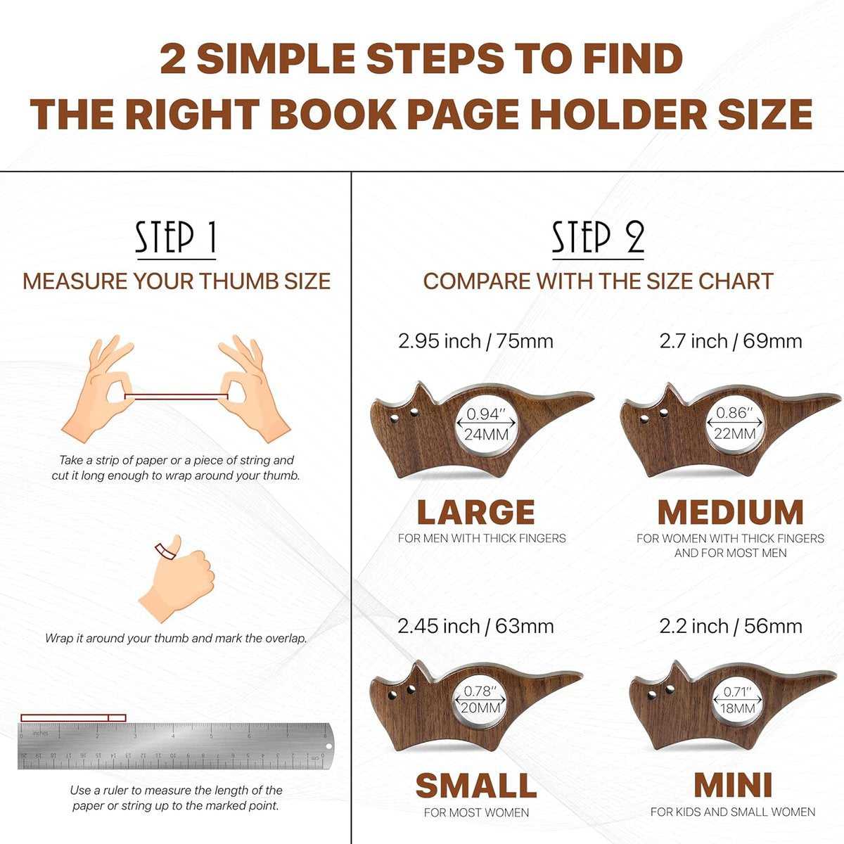 Book Binder - Cat-shaped book binder - Smooth walnut bookshelf - Thumb-shaped book binder - Reading aid - Ideal gift and reading accessory for book lovers - Gift for book lovers and literature enthusiasts (S) - Image 6