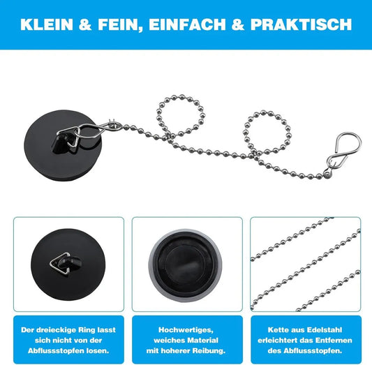 2-Pack Drain Plug - Sink Plug - Bath Plug for Home - Universal Plug Set - Diameter 42-45 mm - For Sinks - Kitchen Sink Plug Chain - Black - Image 2