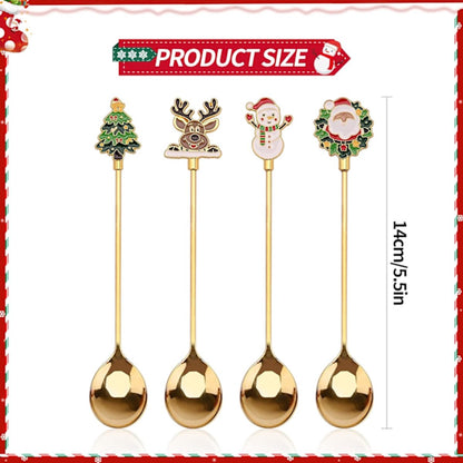 Teaspoons - 4 spoons - Christmas tableware - Silver dessert spoons - Decorated with Christmas trees, reindeer, snowmen and Santa Claus - Suitable for desserts, tea and soup - Image 2