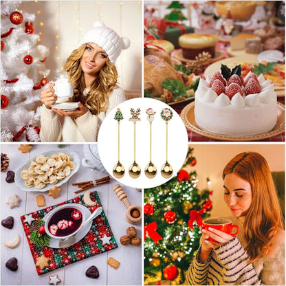 Teaspoons - 4 spoons - Christmas tableware - Silver dessert spoons - Decorated with Christmas trees, reindeer, snowmen and Santa Claus - Suitable for desserts, tea and soup - Image 5