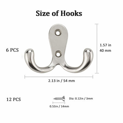 Double Hook - Chrome Double Coated Hook - Clothes - Bathrobe - Towel - Bathroom Bedroom Door Wall 6 Pieces - Image 2