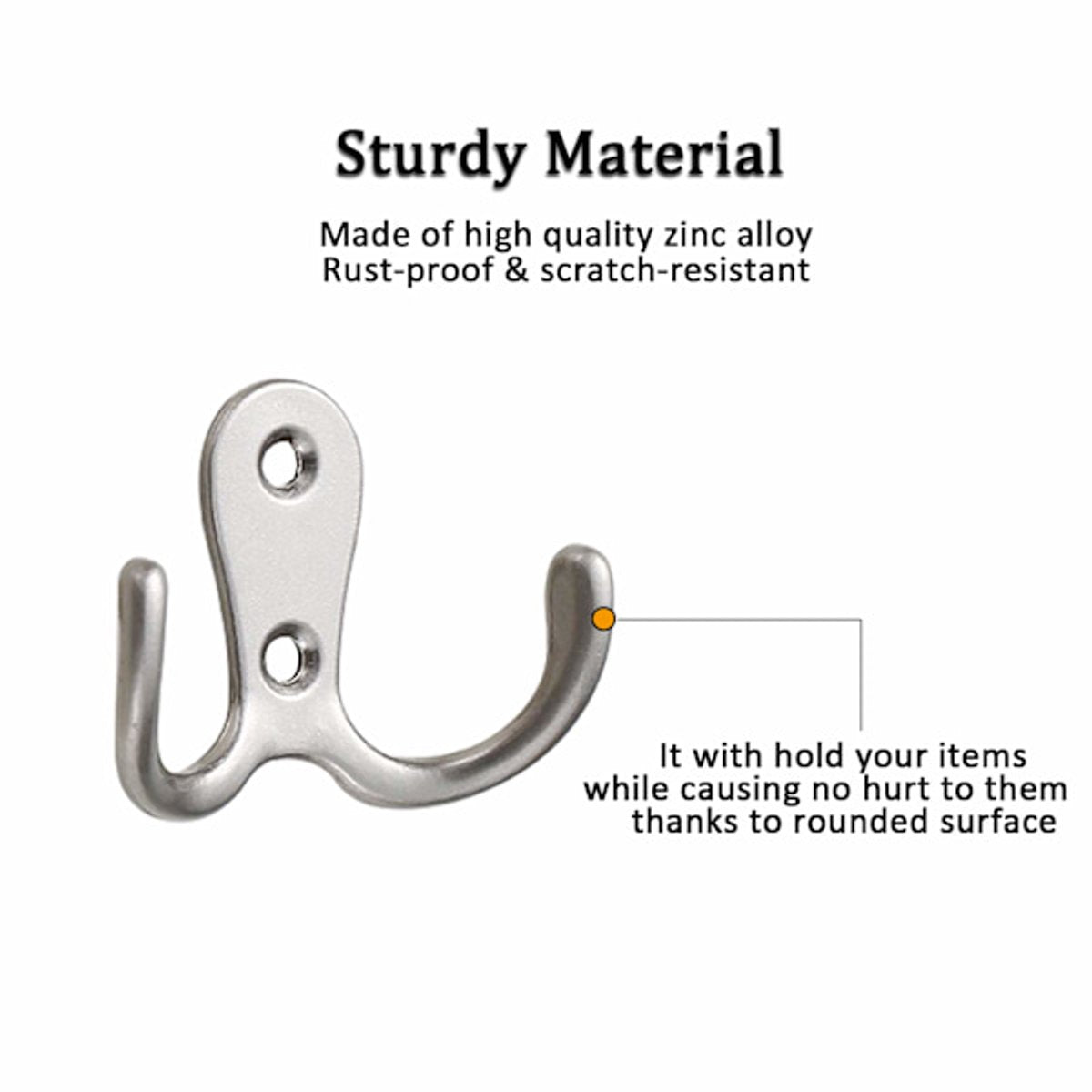 Double Hook - Chrome Double Coated Hook - Clothes - Bathrobe - Towel - Bathroom Bedroom Door Wall 6 Pieces - Image 3