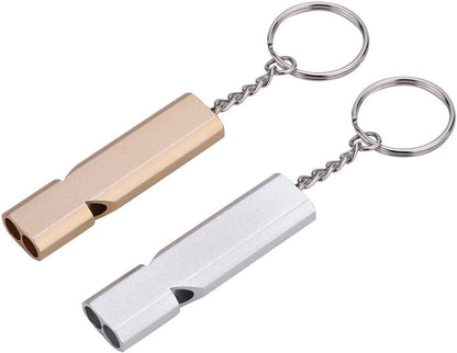 Whistles - Emergency Survival Whistles - Set of 2 - Extra Loud Aluminum Whistles for Outdoor Use - Slim Double-Barrel Rescue Whistles - Suitable for Swim Training, Camping, Hiking, Hunting, Boating and Other Activities (Gold + Silver) - Image 2