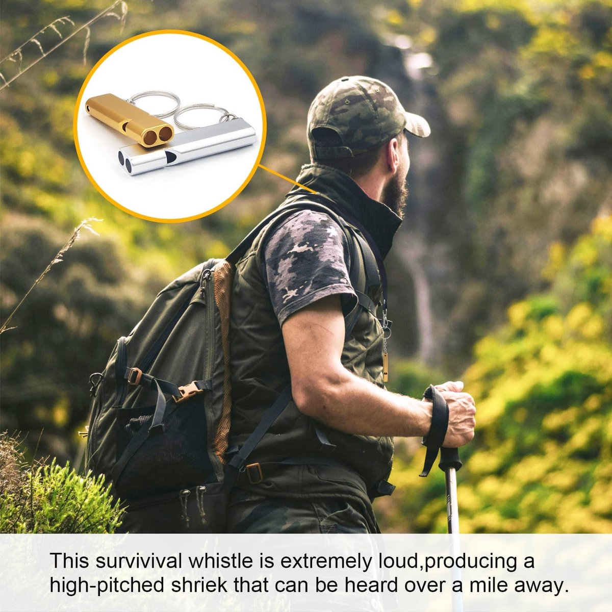 Whistles - Emergency Survival Whistles - Set of 2 - Extra Loud Aluminum Whistles for Outdoor Use - Slim Double-Barrel Rescue Whistles - Suitable for Swim Training, Camping, Hiking, Hunting, Boating and Other Activities (Gold + Silver) - Image 3