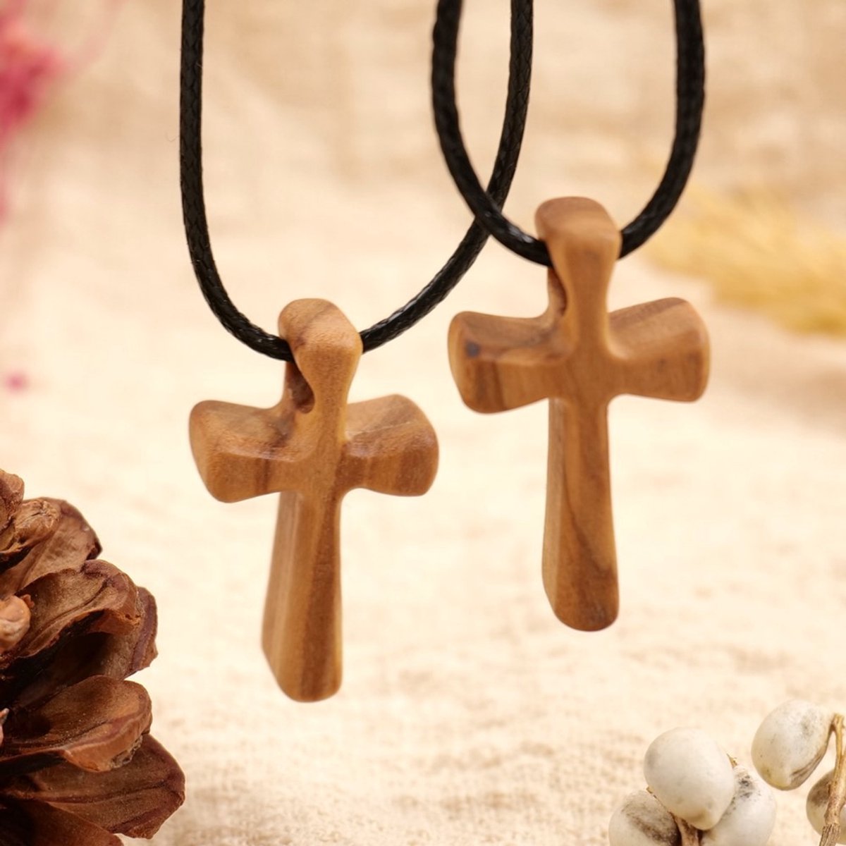 Olive Wood Cross Necklace - Simple and Personalized - Image 3