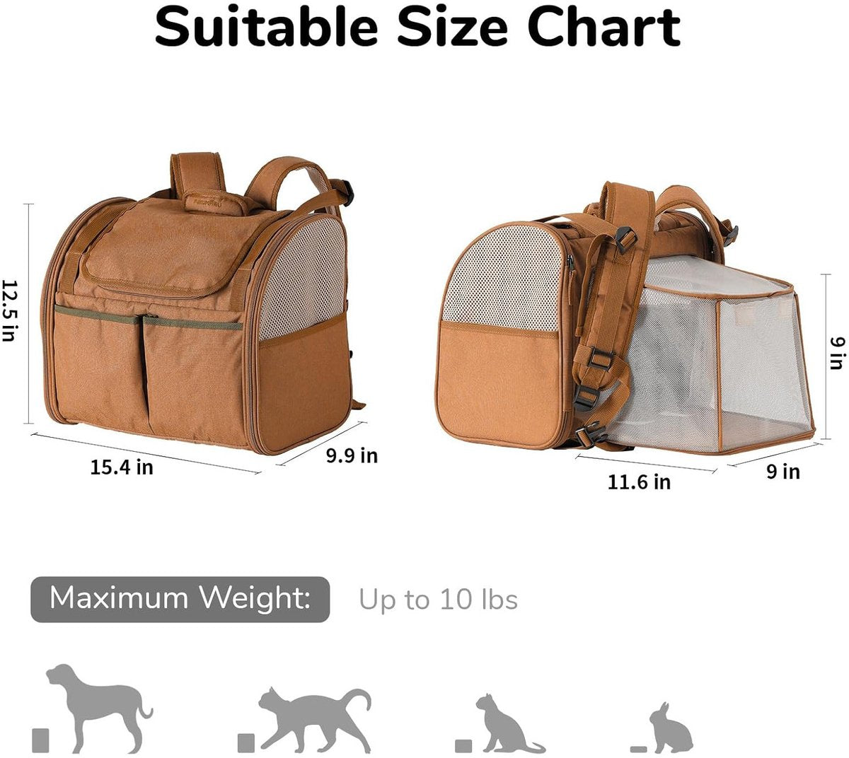 Travel Basket for Cats and Dogs - Carrier for Cats and Dogs - Travel Bag for Cats and Dogs - Dog Carrier - Cat Carrier - up to 10 lbs - brown - Image 3