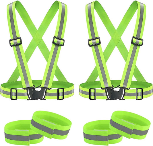 Two-piece reflective vest with 2 reflective armbands - High visibility reflective vest - Reflective safety vest - Adjustable lightweight elastic straps - Suitable for running, cycling and walking