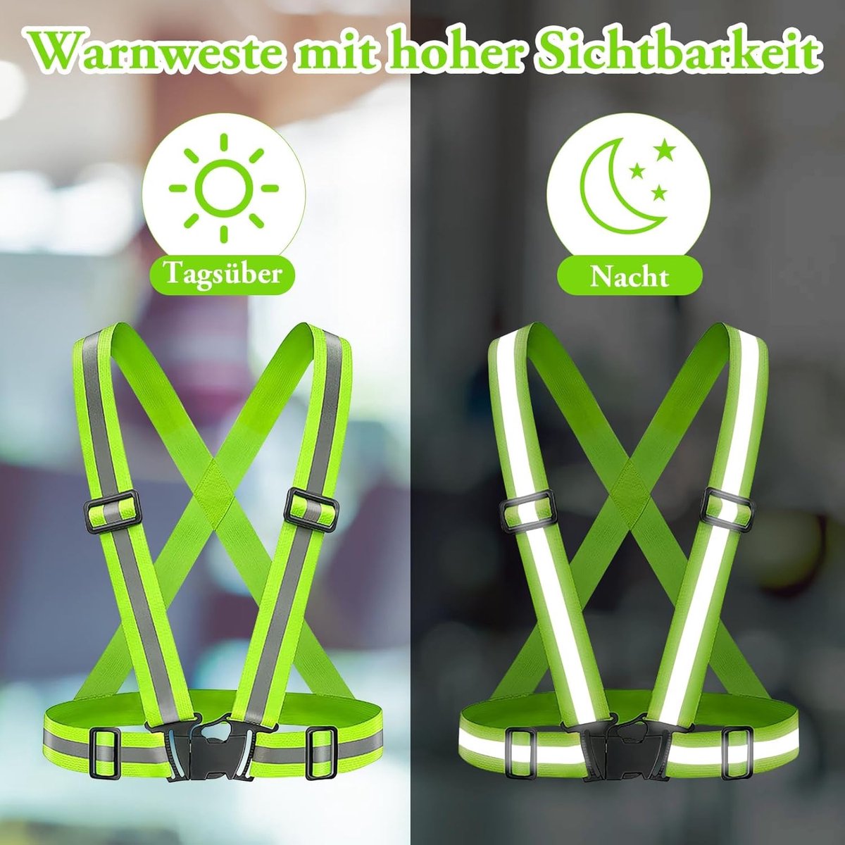 Two-piece reflective vest with 2 reflective armbands - High visibility reflective vest - Reflective safety vest - Adjustable lightweight elastic straps - Suitable for running, cycling and walking - Image 3