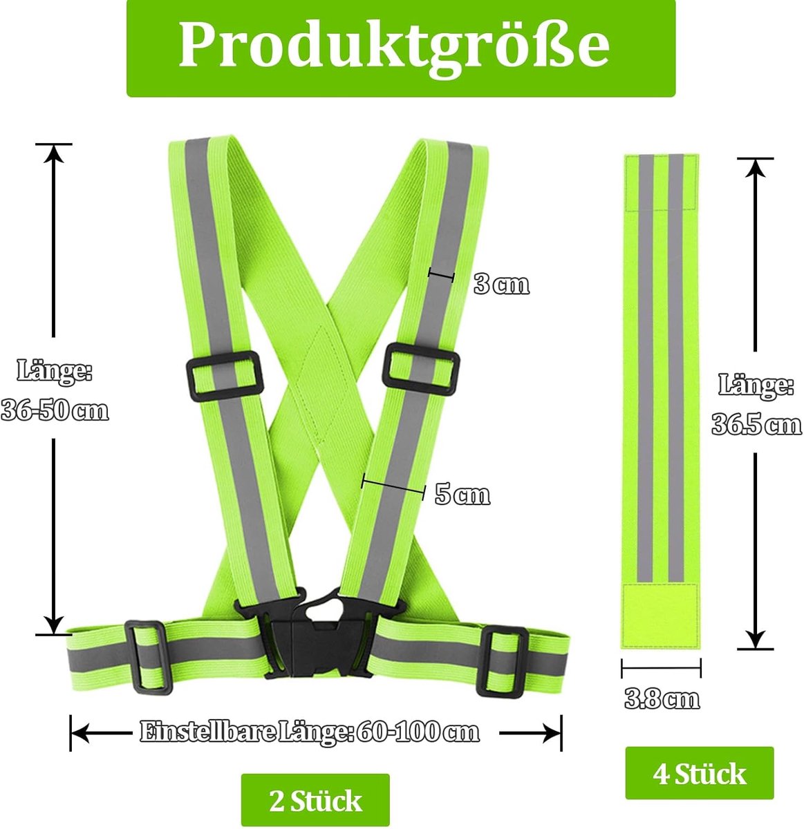 Two-piece reflective vest with 2 reflective armbands - High visibility reflective vest - Reflective safety vest - Adjustable lightweight elastic straps - Suitable for running, cycling and walking - Image 6
