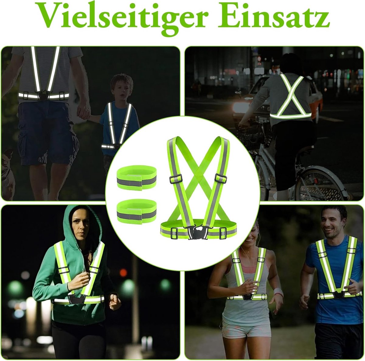 Two-piece reflective vest with 2 reflective armbands - High visibility reflective vest - Reflective safety vest - Adjustable lightweight elastic straps - Suitable for running, cycling and walking - Image 7