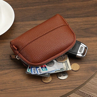 Vintage Wallet with Zip Around - Compact and Beautiful - Key Holder - Mini - Clutch - Coin Purse - Dark Brown - Image 3