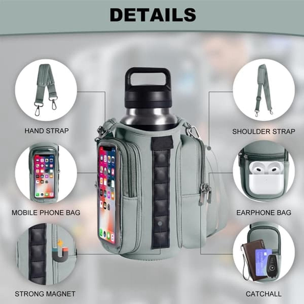 Magnetic Sports Bag with Adjustable Shoulder Strap - Includes Water Bottle Holder and Pocket - for Sports, Workouts, Travel & Work（White） - Image 5