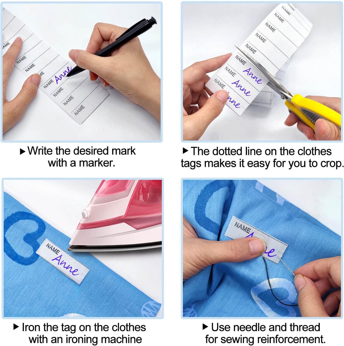 200 pcs iron-on name labels with pen - washable labels - woven labels for clothing, school uniforms, bags, towels, hats, gloves, scarves - Image 4