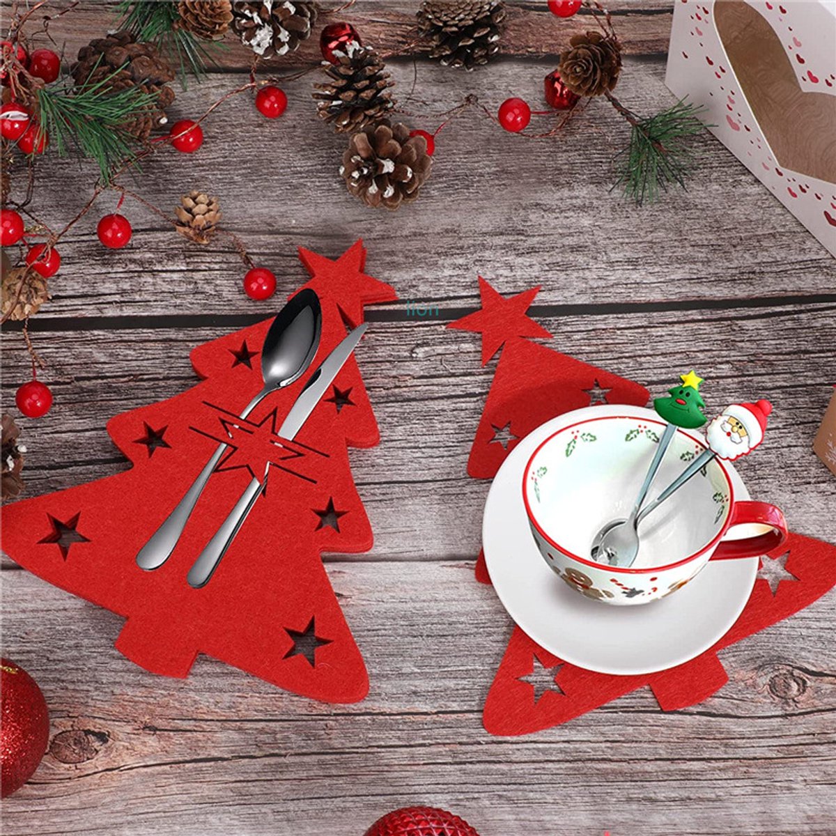 Placemats - Set of 48 - Christmas placemats - heat-resistant and waterproof - suitable for Christmas parties and table decorations (Red) - Image 5