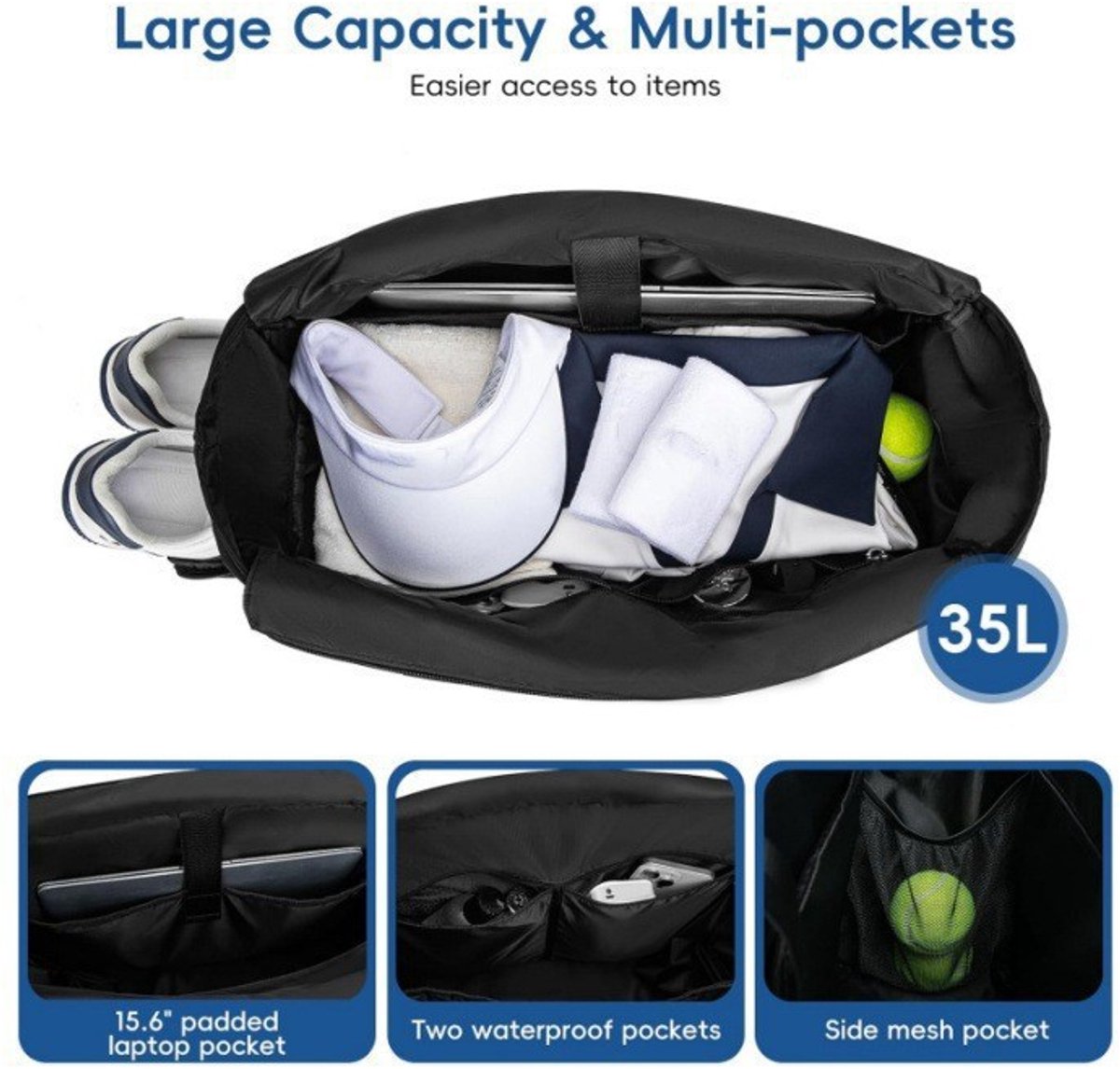 Backpack - Tennis Bag - Handbag - Sports Bag - Waterproof Racket Bag - Suitable for multiple rackets with shoe compartment - Beige - Image 3