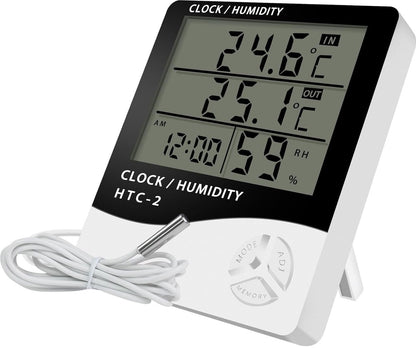 HTC-2 Indoor/Outdoor Temperature/Hygrometer - Digital Temperature and Humidity Sensor for Home - Portable with Time Display - Suitable for Temperature and Humidity Monitoring