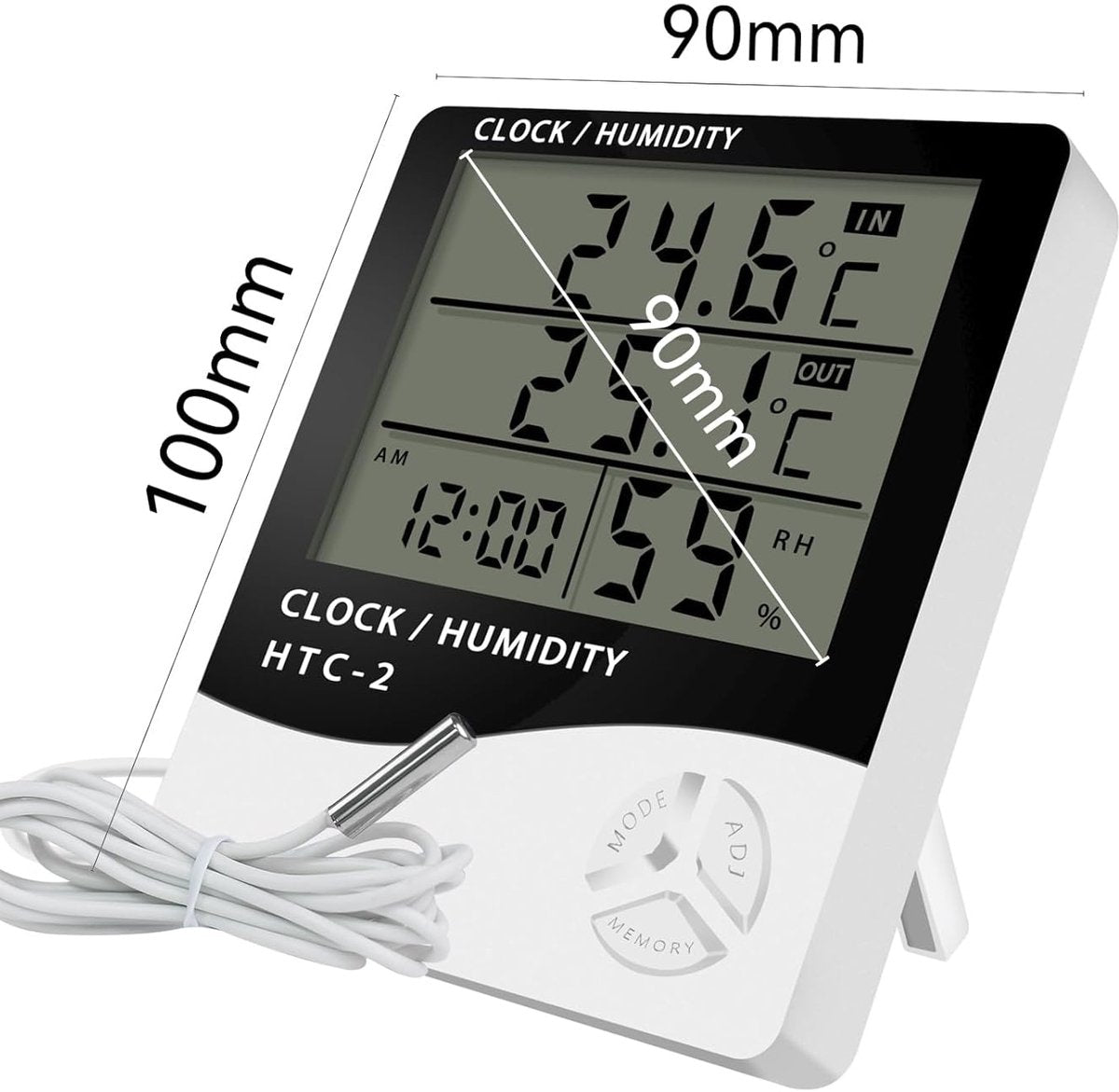 HTC-2 Indoor/Outdoor Temperature/Hygrometer - Digital Temperature and Humidity Sensor for Home - Portable with Time Display - Suitable for Temperature and Humidity Monitoring - Image 2