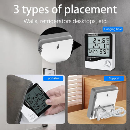 HTC-2 Indoor/Outdoor Temperature/Hygrometer - Digital Temperature and Humidity Sensor for Home - Portable with Time Display - Suitable for Temperature and Humidity Monitoring - Image 3