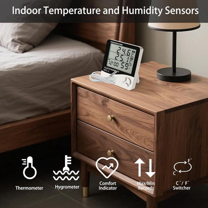 HTC-2 Indoor/Outdoor Temperature/Hygrometer - Digital Temperature and Humidity Sensor for Home - Portable with Time Display - Suitable for Temperature and Humidity Monitoring - Image 6