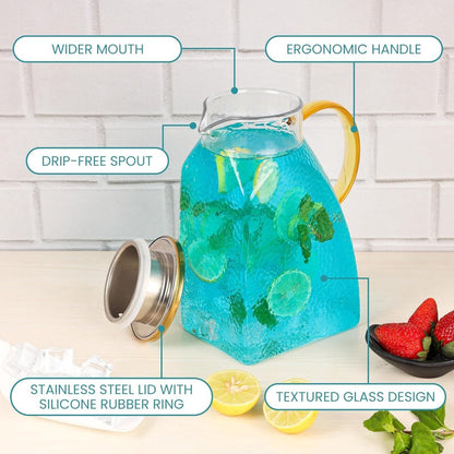 Water Juice - Fridge Door Juice - 1.8L Glass Juice - with Stainless Steel Lid - Juice Juice - For Hot and Cold Drinks - For Homemade Drinks - Juice - Ice - Tea - Coffee - Milk - Wine and Beverages - Image 2