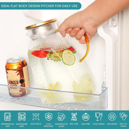 Water Juice - Fridge Door Juice - 1.8L Glass Juice - with Stainless Steel Lid - Juice Juice - For Hot and Cold Drinks - For Homemade Drinks - Juice - Ice - Tea - Coffee - Milk - Wine and Beverages - Image 3