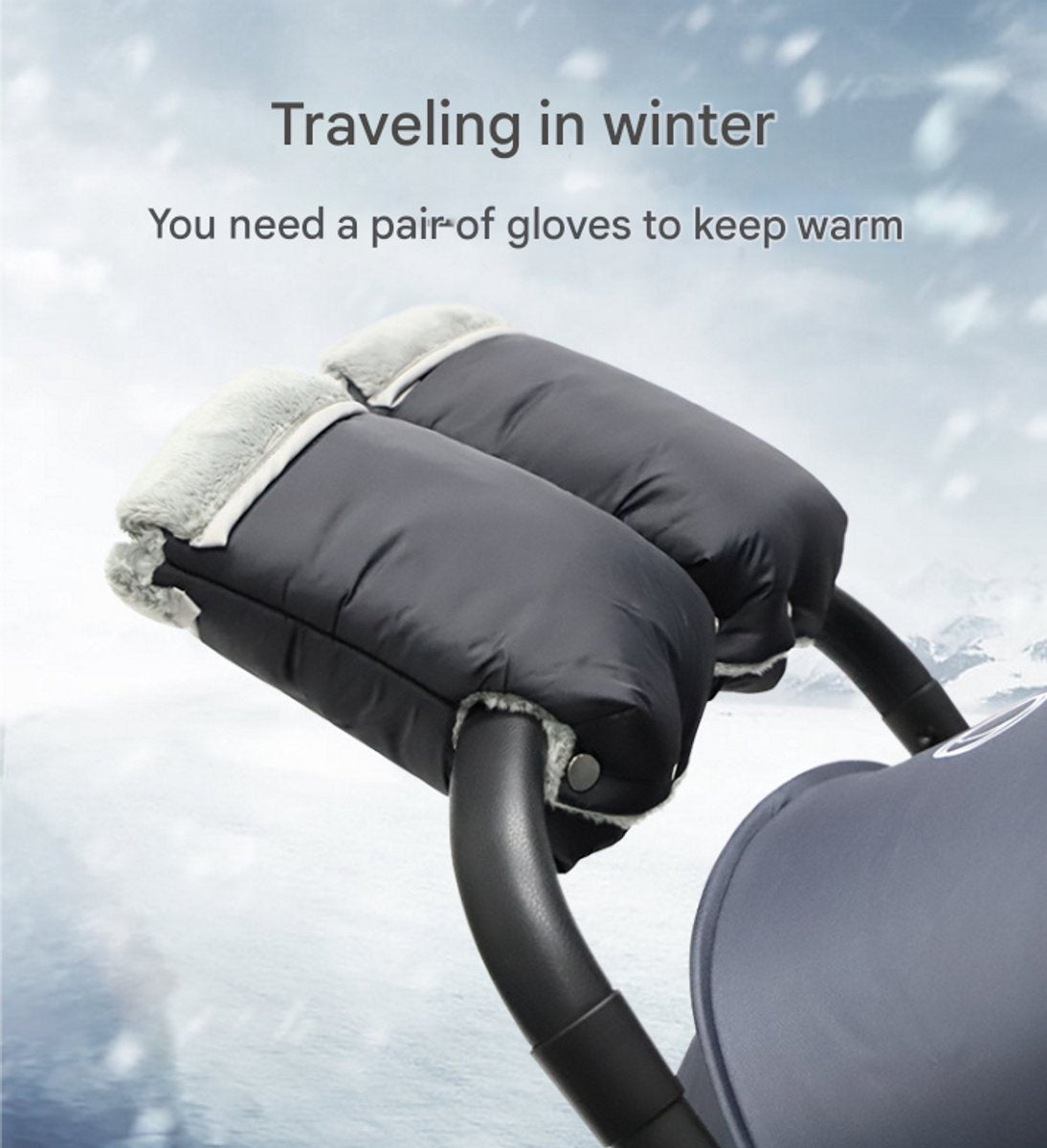 Warm gloves for strollers - water-repellent gloves for winter and snowy days - cold-resistant gloves for strollers - windproof and thickened (black) - Image 5