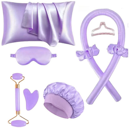 Set of 9 - Heat-Free Curling Iron - Curling Set for Home Use (Purple)