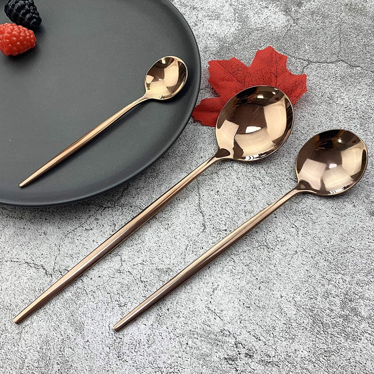 Cutlery Set - Mirror-polished copper cutlery set (for 6 persons) - Shiny stainless steel cutlery set (36-piece) - Dinner knife, fork, spoon, dessert fork, salad spoon - Dishwasher safe - Image 3