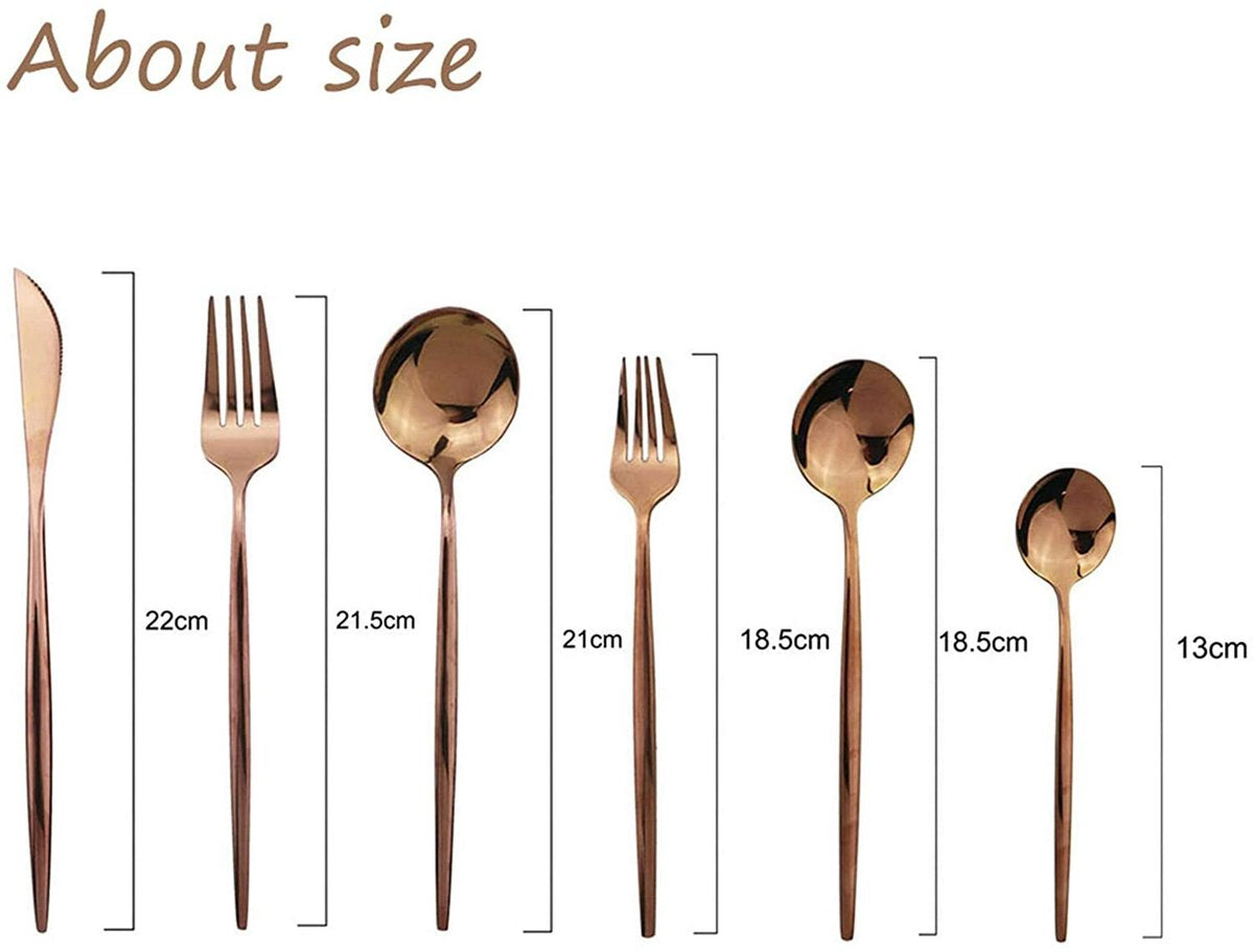 Cutlery Set - Mirror-polished copper cutlery set (for 6 persons) - Shiny stainless steel cutlery set (36-piece) - Dinner knife, fork, spoon, dessert fork, salad spoon - Dishwasher safe - Image 5