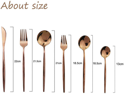 Cutlery Set - Mirror-polished copper cutlery set (for 6 persons) - Shiny stainless steel cutlery set (36-piece) - Dinner knife, fork, spoon, dessert fork, salad spoon - Dishwasher safe - Image 5