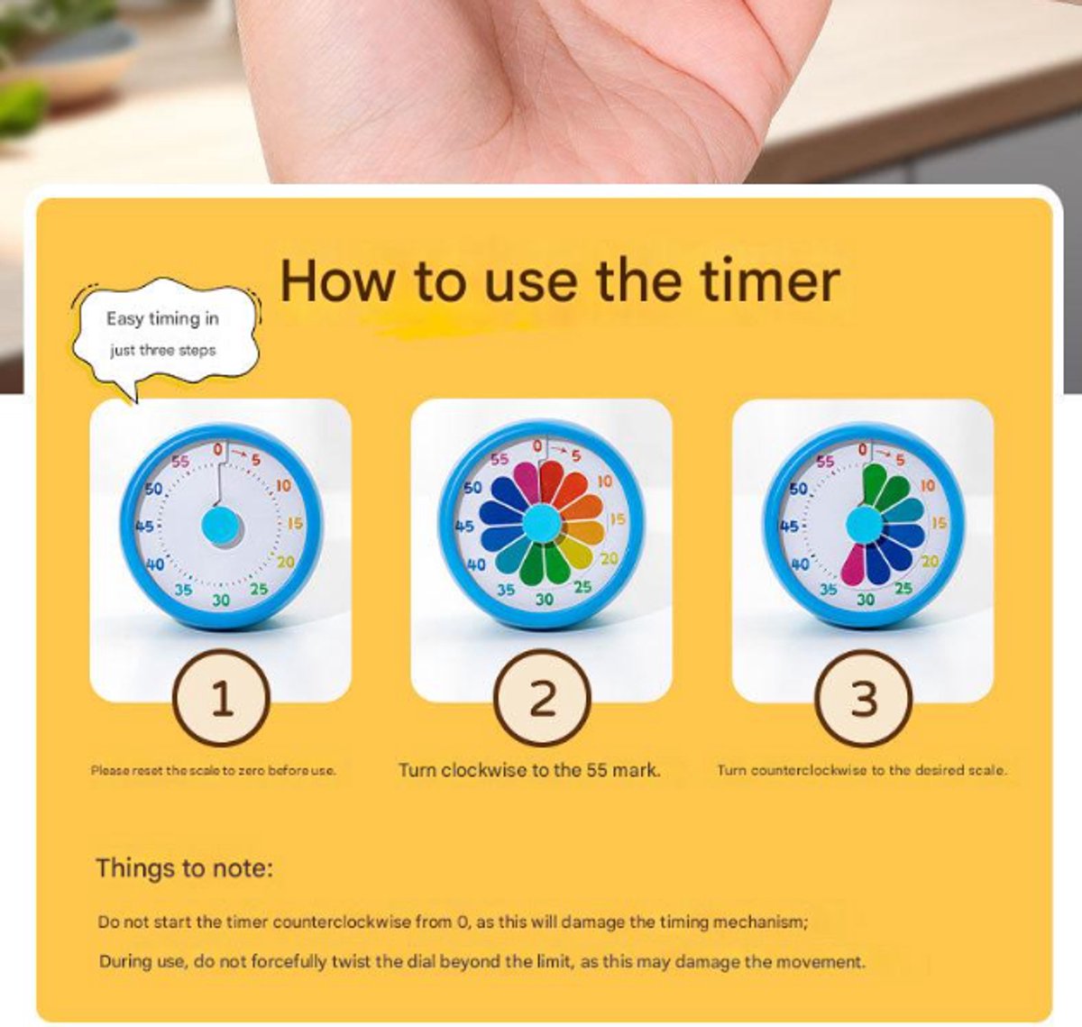 Kitchen Timer - Kitchen Timer - Timer - Digital Kitchen Timer - Child-Friendly Visual Mechanical Timer - Magnetic Sticker Timer - Flower Pattern - Image 4